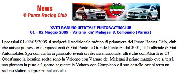 XVIII RADUNO UFFICIALE PUNTORACINGCLUB 01 - 02 Maggio 2009 - Varano  de' Melegari & Compiano (Parma)