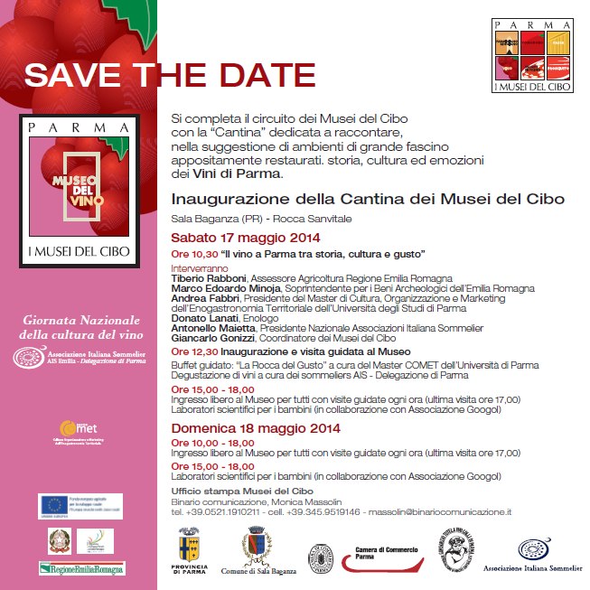 SAVE THE DATE 17 maggio 2014 - INAUGURAZIONE della Cantina dei Musei del Cibo