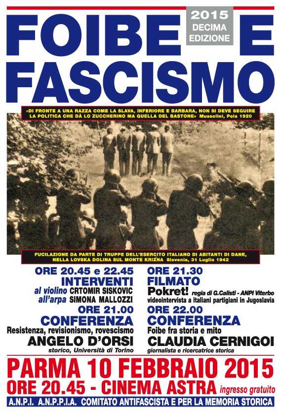 Contromanifestazione antifascista con Angelo d'Orsi e Claudia Cernigoi il 10 febbraio a Parma