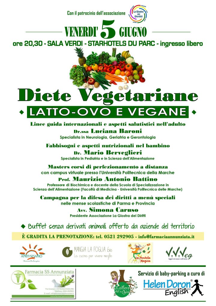 Convegno venerdì 5 giugno ore 20.30 - Diete vegetariane – Latto-ovo e vegane