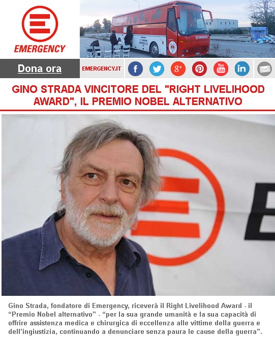 GINO STRADA VINCITORE DEL RIGHT LIVELIHOOD AWARD