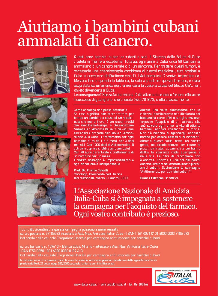 Campagna, aiutiamo i Bambini cubani ammalati di cancro