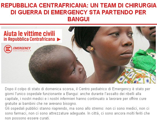 REPUBBLICA CENTRAFRICANA: UN TEAM DI CHIRURGIA DI GUERRA DI EMERGENCY STA PARTENDO PER BANGUI