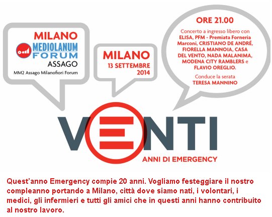 Sabato 13 settembre: EMERGENCY festeggia 20 anni a Milano, tu ci sarai?
