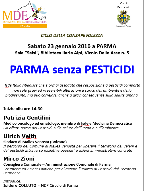 Sindaco di Malles Venosta a Parma NO PESTICIDI - 23 Gennaio a Parma - MDF