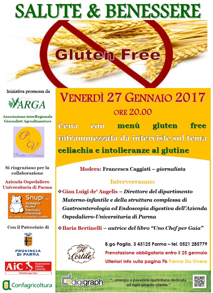 Gluten free e intolleranze alimentari: venerdì 27 gennaio serata a tema per il ciclo "Salute & Benessere"